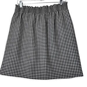 J Crew Black White Houndstooth Elastic Waist A-Line Skirt Lined NWT 8 Wool Blend